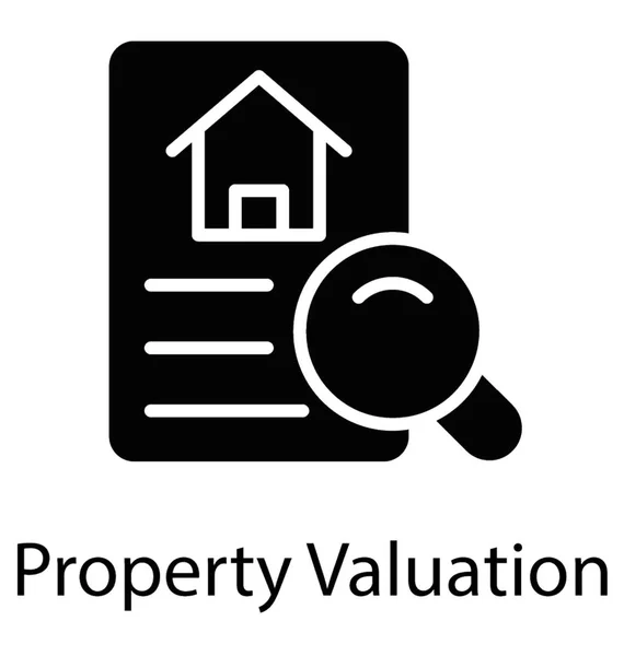 Een Eigenschap Document Ingesloten Conceptuele Pictogram Met Vergrootglas Van Taxatie — Stockvector