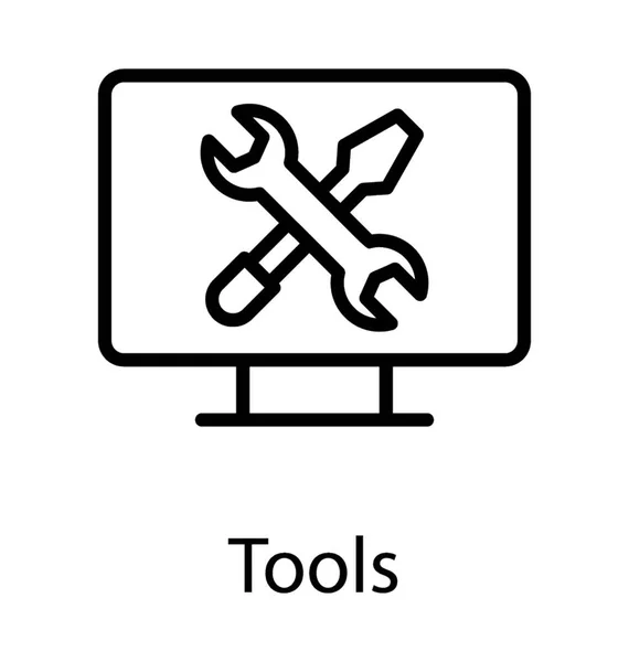 Desktop Monitor Spanner Screwdriver Showing Technical Support Icon Concept — Stock Vector