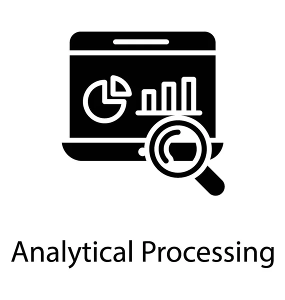 带有分析图和放大镜的笔记本电脑 一起代表分析处理图标 — 图库矢量图片