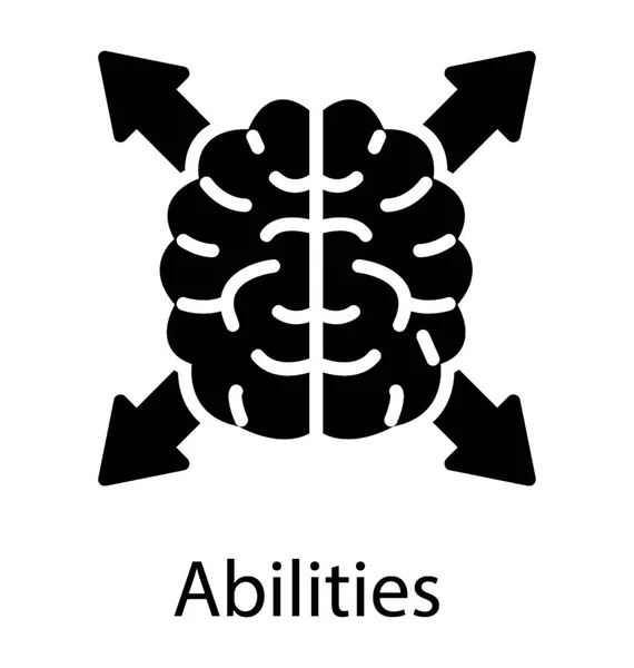 Внутренний Вид Человеческого Мозга Указывающий Четырех Направлениях Отображающий Значок Способностей — стоковый вектор