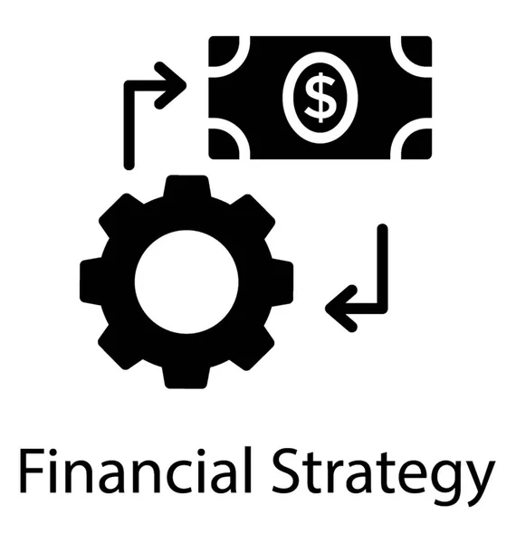 Cogwheel Con Cartamoneta Frecce Elaborazione Che Indicano Strategia Finanziaria — Vettoriale Stock