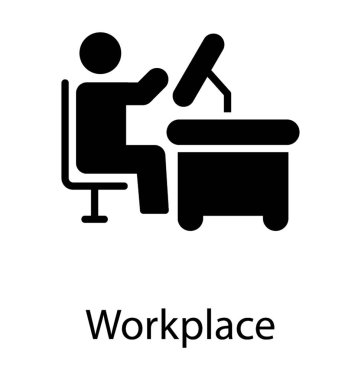 Oturan işçi ofis masası ve bir bilgisayar doğru işaret, bu işgücü simge yoktur