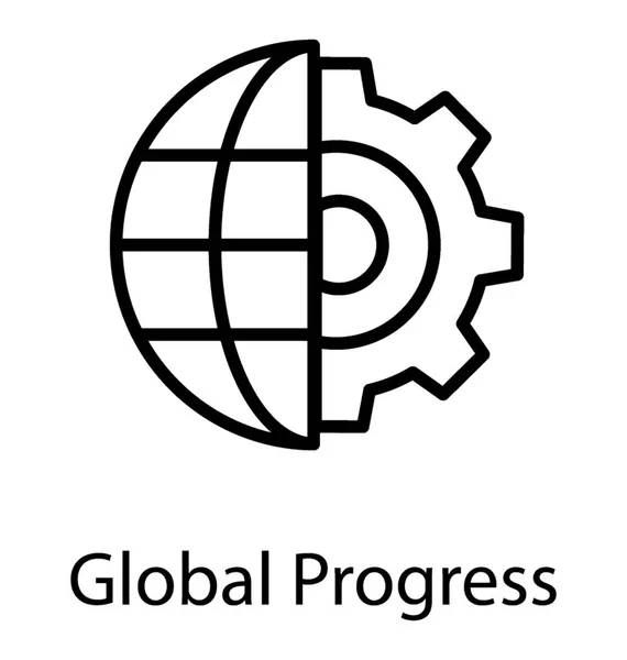 Half Globe Half Gear Sing Making Circle Une Icône Progrès — Image vectorielle