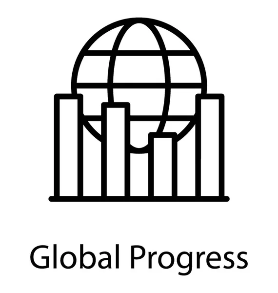 Gráfico Progresso Longo Realização Globo Este Ícone Progresso Global — Vetor de Stock