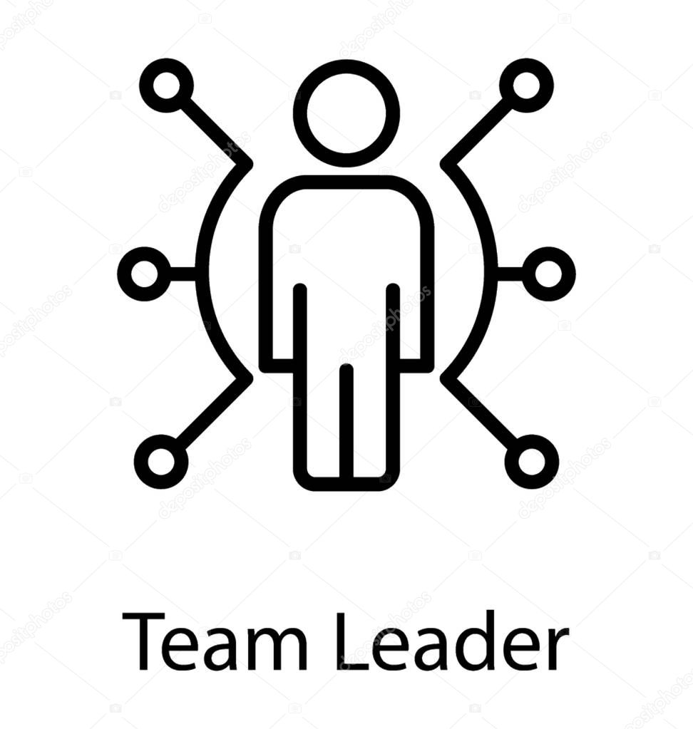Human avatar attached to curving nodes, denoting team leader icon 