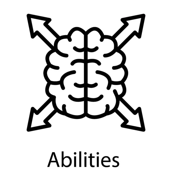 Внутренний Вид Человеческого Мозга Указывающий Четырех Направлениях Отображающий Значок Способностей — стоковый вектор