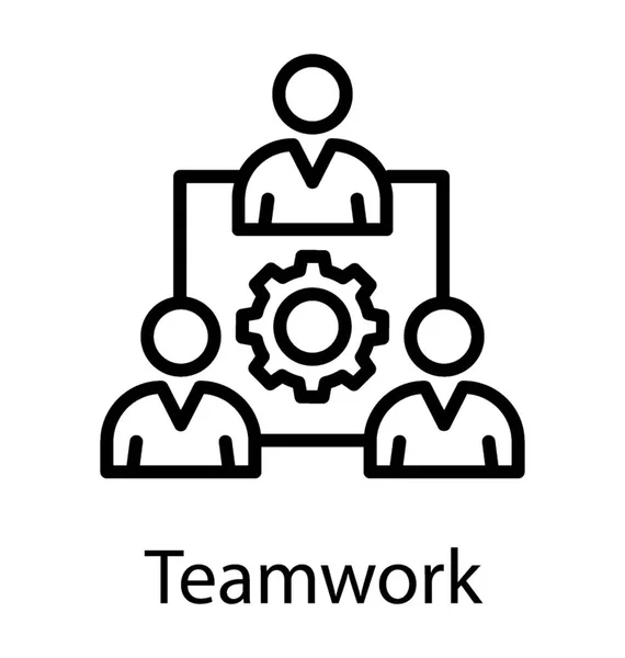 Team People Connected Together Cog Wheel Middle Showcasing Teamwork Icon — Stock Vector