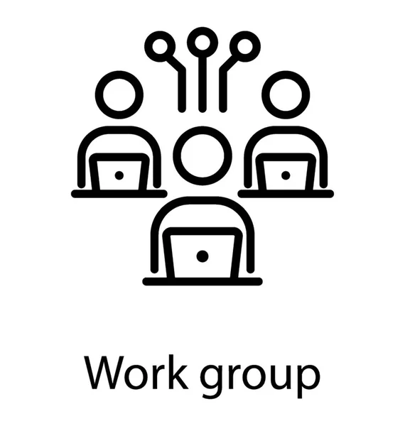 Grupp Arbetstagare Som Arbetar Bärbara Datorer Som Anger Arbete Gruppikonen — Stock vektor
