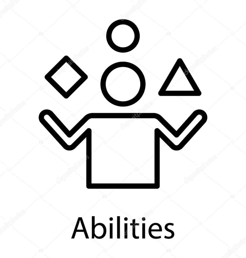Human avatar with hands in the air jiggling different shapes, exposing abilities icon
