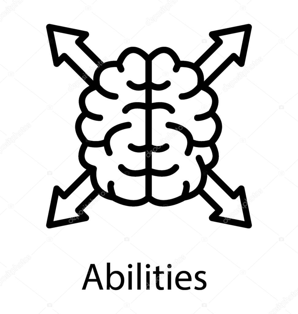 Inside view of human brain pointing in all four direction, displaying abilities icon