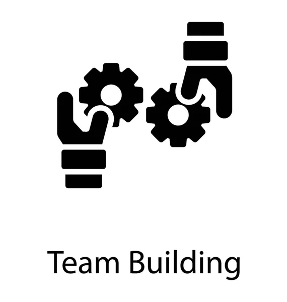 Two Hands Holding Gear Wheels Connecting Them Together Team Building — Stock Vector