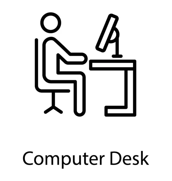Eine Person Die Auf Einem Stuhl Mit Computertisch Sitzt Computertischsymbol — Stockvektor