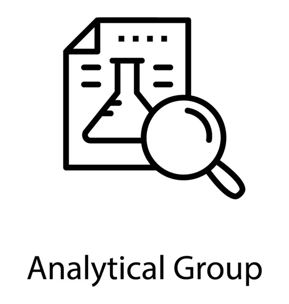 Chemiekolbengrafik Auf Einem Papierblatt Mit Vergrößerungslinse Symbol Für Analytische Forschung — Stockvektor