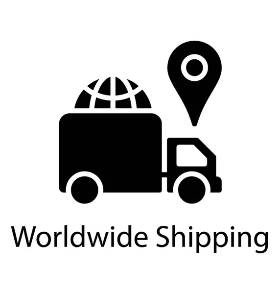 全世界出荷アイコンが表示されたグローブとピンを指定して配達用バン — ストックベクタ