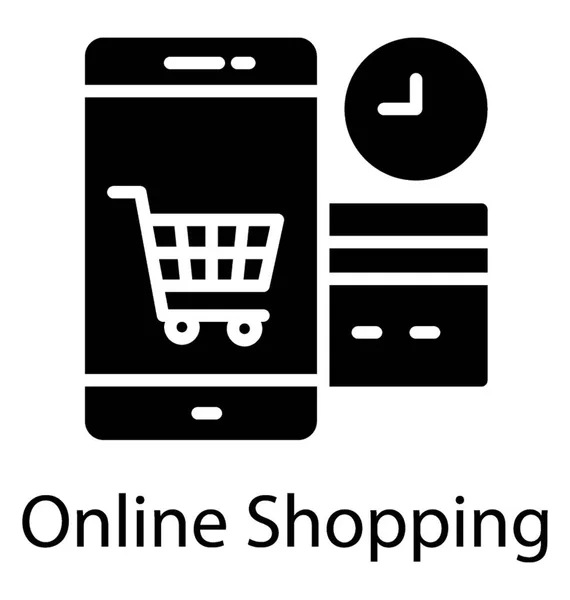 携帯電話カードとオンライン ショッピングのための概念を提供する時計と一緒にカートに — ストックベクタ
