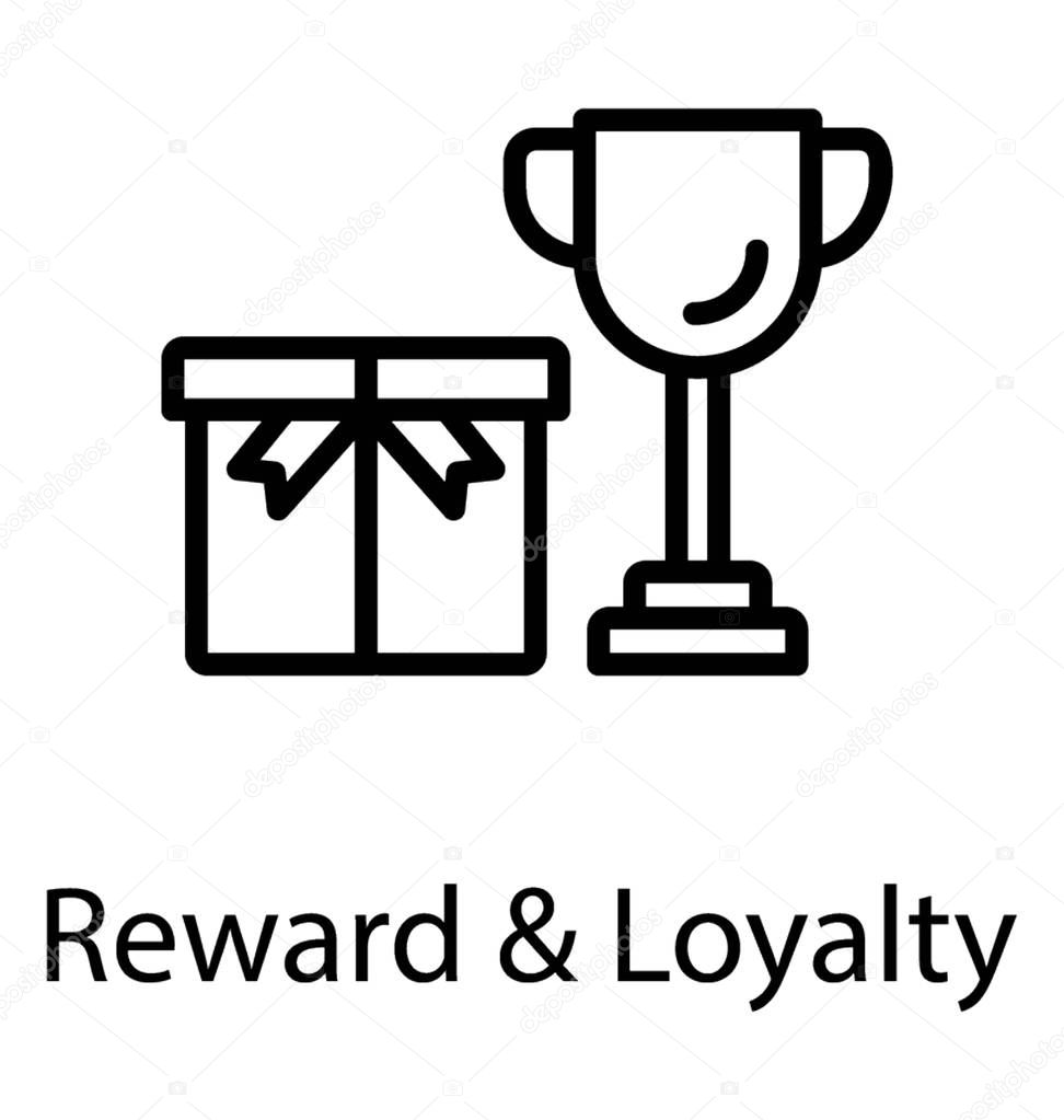 An award trophy with gift box depicting rewards and loyalty 