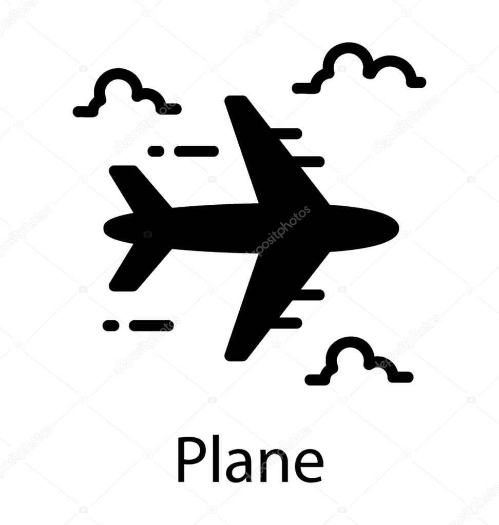 An aircraft flying in clouds denoting airplane 