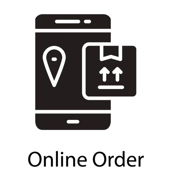 Teléfono Celular Con Paquete Puntero Pin Mostrando Icono Pedido Línea — Archivo Imágenes Vectoriales