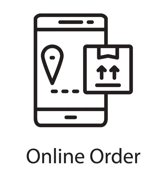 Teléfono Celular Con Paquete Puntero Pin Mostrando Icono Pedido Línea — Archivo Imágenes Vectoriales