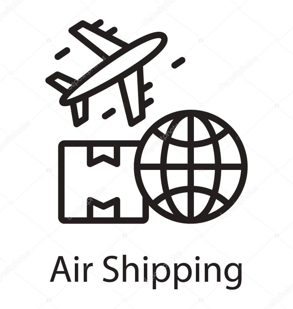 Package, plane and globe together holding air freight icon 