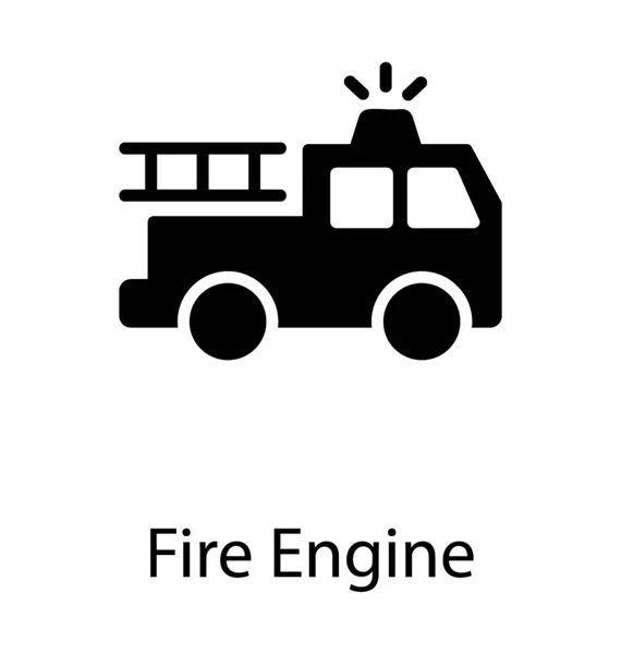Большой Фургон Стальной Лестницей Прикреплен Сзади Икона Пожарной Машины — стоковый вектор