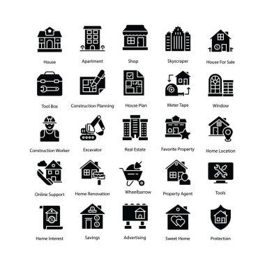 Emlak glif Vector Icons Set