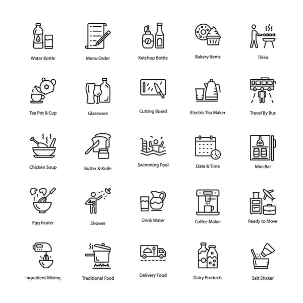 Paquete Iconos Restaurante Comida — Vector de stock