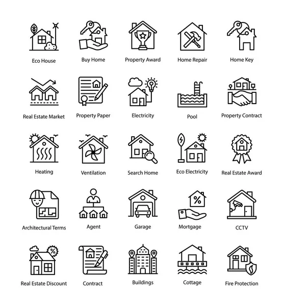 Bienes Raíces Vector Iconos Conjunto — Archivo Imágenes Vectoriales