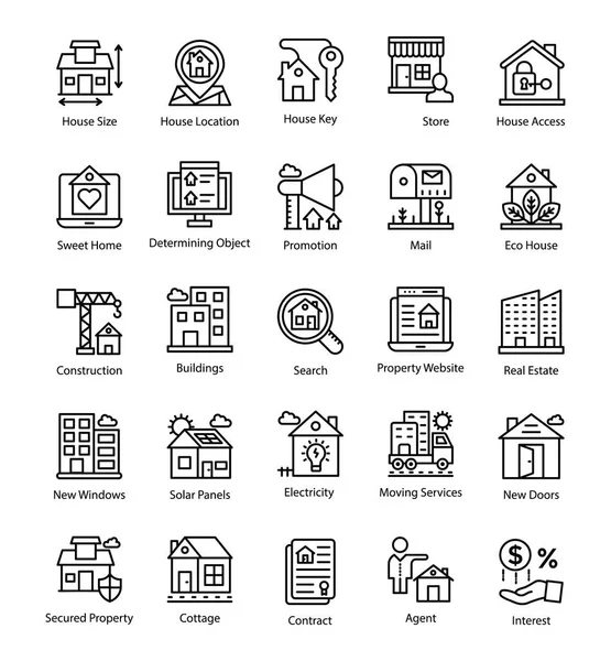 Collection Real Estate Line Vector Icons — Stock Vector