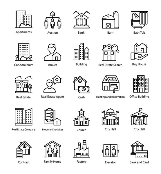 Conjunto Iconos Vectores Línea Inmobiliaria — Archivo Imágenes Vectoriales