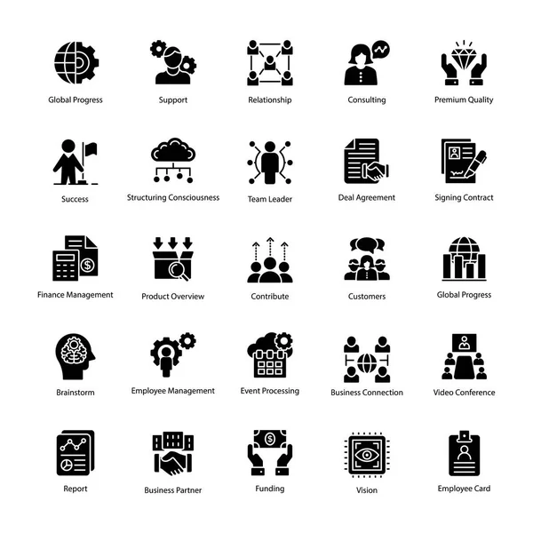 Iconos Glifos Gestión Negocios — Vector de stock