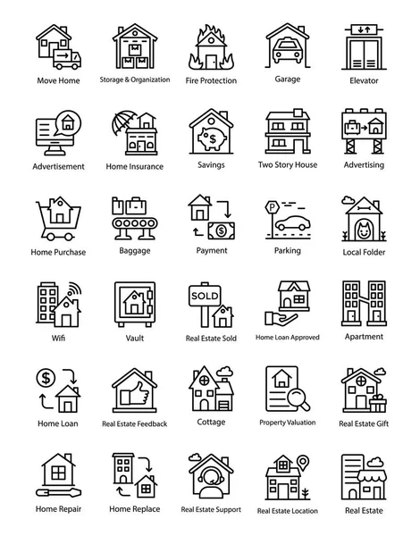 Conjunto Iconos Línea Inmobiliaria — Archivo Imágenes Vectoriales