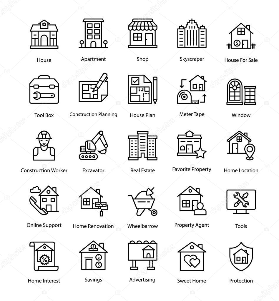 Real Estate Line Vector Icons Set