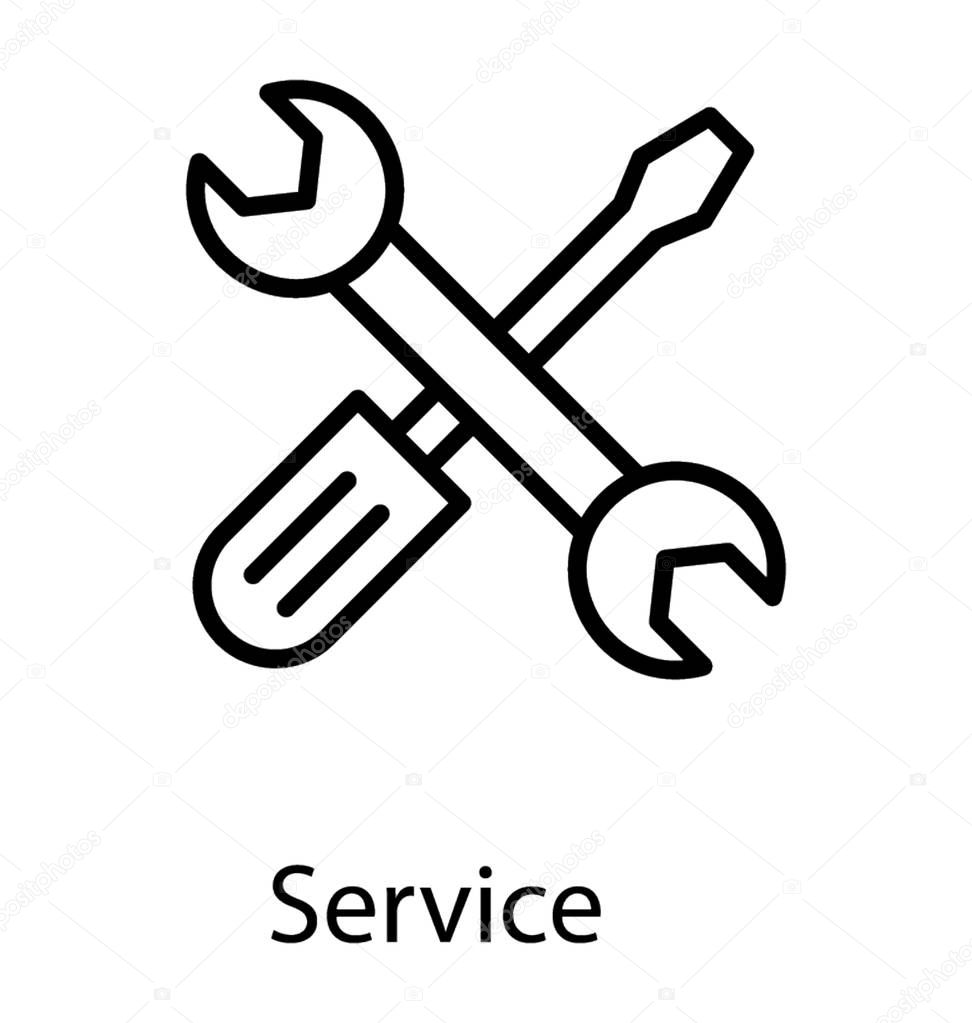 Spanner and screwdriver making a cross showing technical tools icon