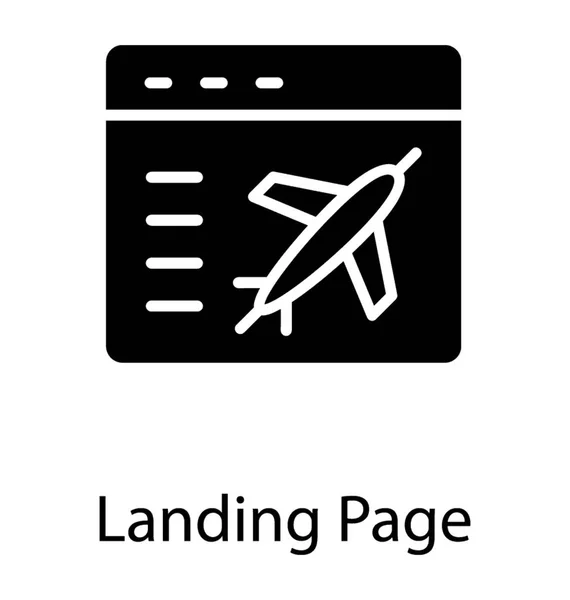 Airplane Landing Website Layout Showcasing Landing Page Content — Stock Vector