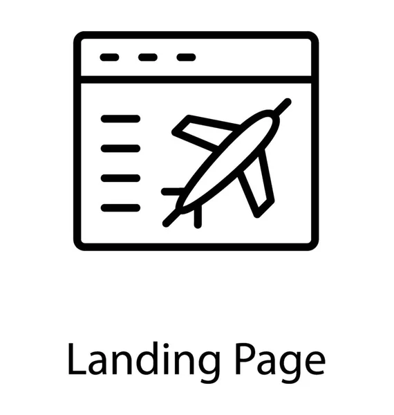 Airplane Landing Website Layout Showcasing Landing Page Content — Stock Vector