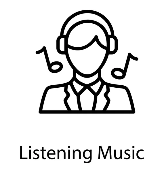 Avatar Umano Con Cuffie Note Musicali Che Offrono Senso Ascolto — Vettoriale Stock