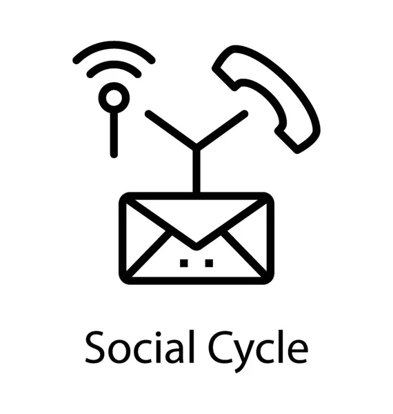 Wiadomość Sygnałów Odbiornik Prezentujący Cyklu Społecznego Ikony — Wektor stockowy