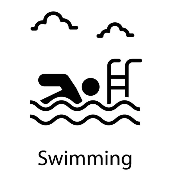 Menschlicher Avatar Einem Wasserbecken Der Nähe Von Poolleiter Symbolisiert Schwimmen — Stockvektor