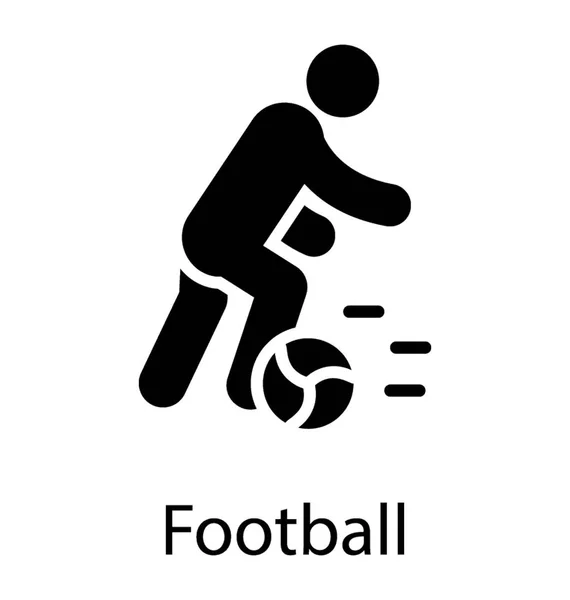 Streckfigur Som Sparkar Bollen Gestikulerande Fotboll Kick Ikonen — Stock vektor
