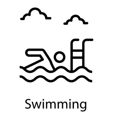 İnsan avatar simgeleyen yüzme havuzu merdiven yakınındaki bir su havuzu 