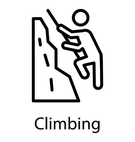Figure Climbing Rocks Rope Hand Giving Sense Climbing Icon — Stock Vector