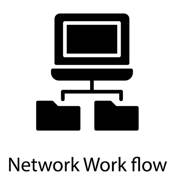 Computerbildschirm Mit Zwei Ordnern Die Den Netzwerkfluss Zeigen — Stockvektor