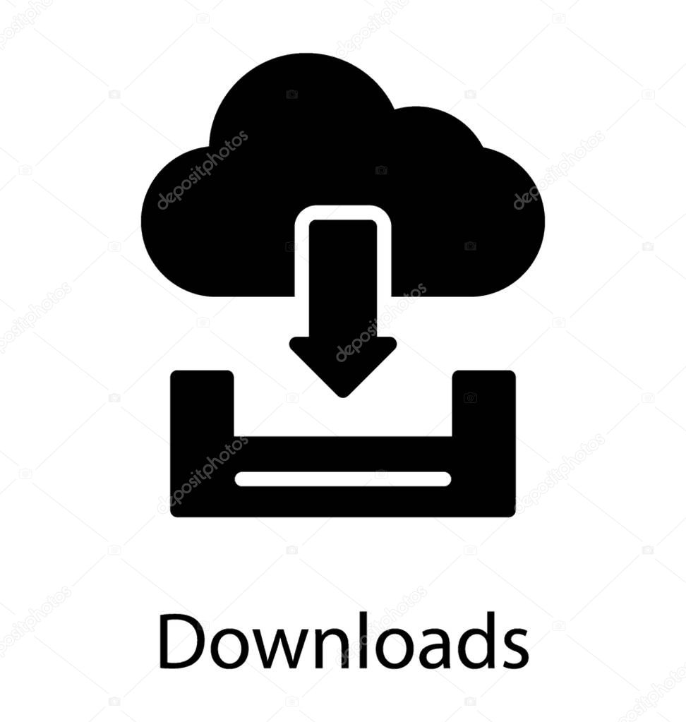 An arrow pointing downwardly to a cloud, icon for downloads 