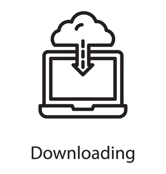 Laptop Met Cloud Pijl Nadeel Proces Pictogram Downloaden — Stockvector