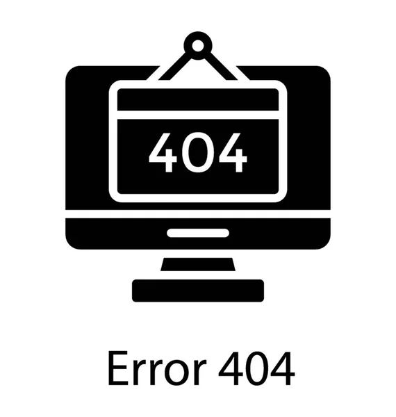显示器上有404个标志的悬挂标志显示服务器错误404 — 图库矢量图片