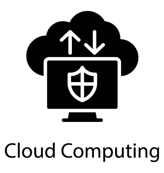 Monitor Scherm Met Omhoog Pijl Omlaag Cloud Computing Achtergrond Cloud — Stockvector