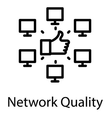 Multiple computer screen centralizing thumbs up sign presenting network quality icon  clipart