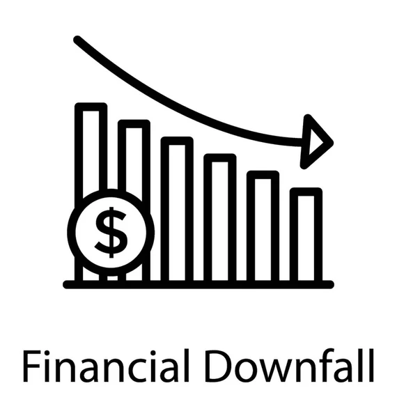 Sloupcový Graf Kontinuální Sestupný Trend Označující Finanční Deprese Ikonu Peníze — Stockový vektor