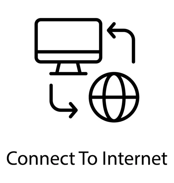 计算机屏幕显示网格地球仪和指示箭头描绘互联网连接图标 — 图库矢量图片